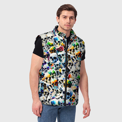 Мужской жилет Акварельные черепа / 3D-Черный – фото 3