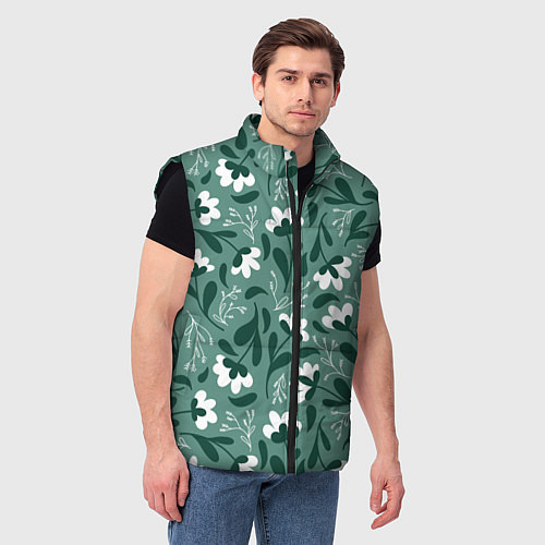 Мужской жилет Белые цветы - паттерн / 3D-Черный – фото 3