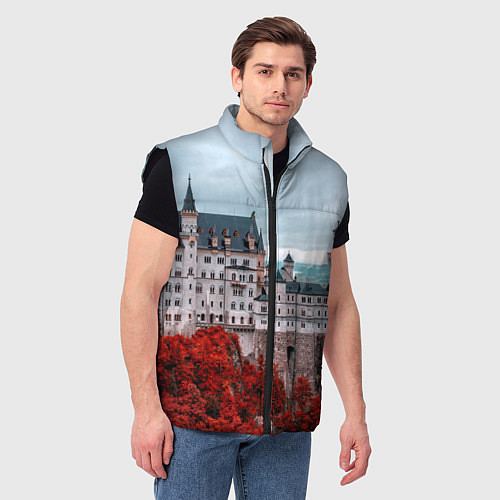 Мужской жилет Замок в горах и красный лес / 3D-Черный – фото 3