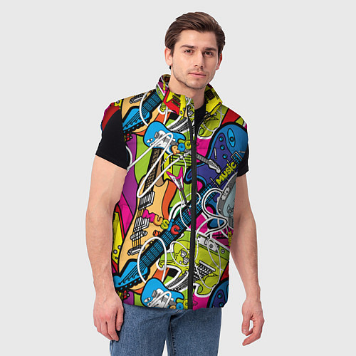 Мужской жилет Guitars - pop art pattern / 3D-Красный – фото 3