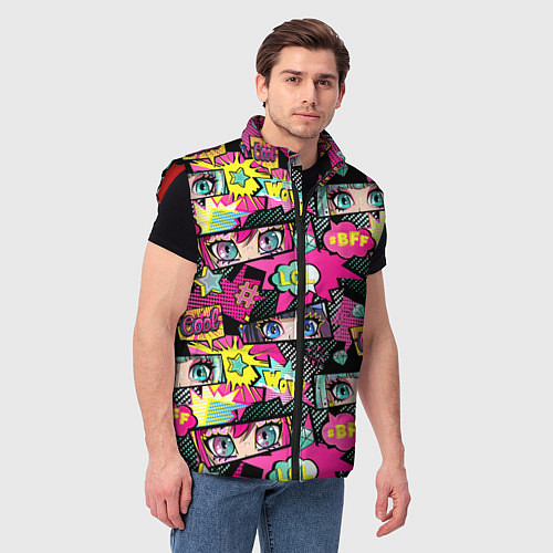 Мужской жилет Глаза аниме-девушки: cool pattern / 3D-Красный – фото 3