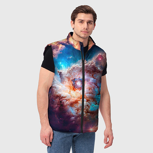 Мужской жилет Небула в космосе в голубо-розовых тонах - нейронна / 3D-Черный – фото 3