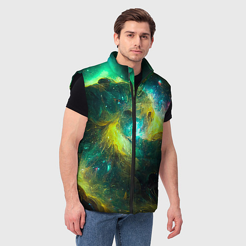 Мужской жилет Небула в космосе в зеленых тонах - нейронная сеть / 3D-Черный – фото 3
