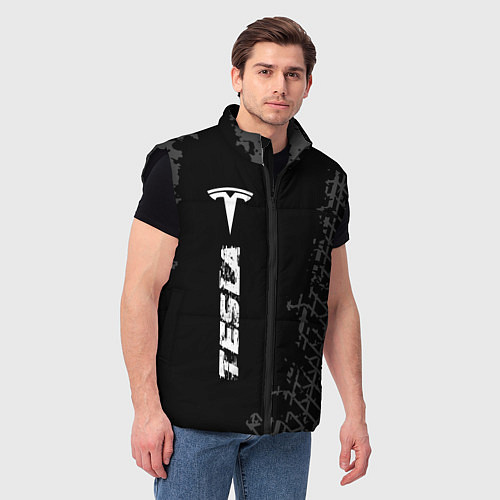 Мужской жилет Tesla speed на темном фоне со следами шин: по-верт / 3D-Черный – фото 3