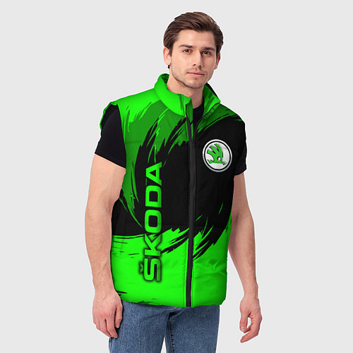 Мужской жилет Шкода - зеленые штрихи / 3D-Черный – фото 3