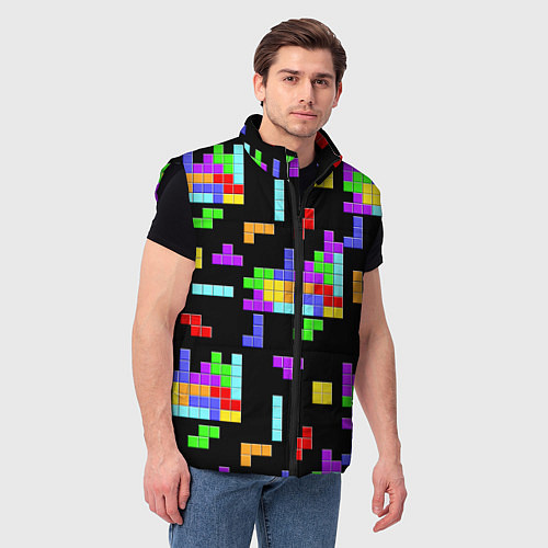 Мужской жилет Неоновый тетрис на темном фоне / 3D-Черный – фото 3