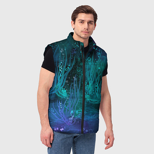 Мужской жилет Абстракция: неоновые огни подводного мира / 3D-Черный – фото 3