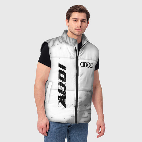 Мужской жилет Audi speed на светлом фоне со следами шин: надпись / 3D-Черный – фото 3