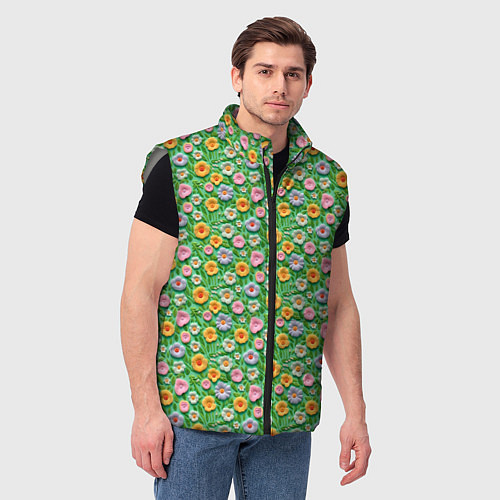Мужской жилет Объемные текстурные цветочки / 3D-Светло-серый – фото 3