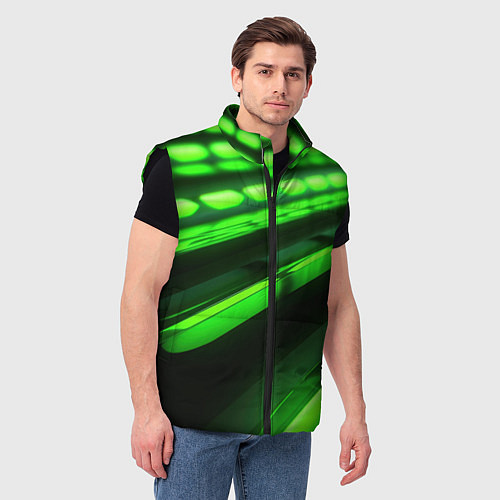 Мужской жилет Green neon abstract / 3D-Черный – фото 3