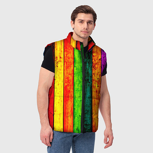 Мужской жилет Цветной забор / 3D-Черный – фото 3