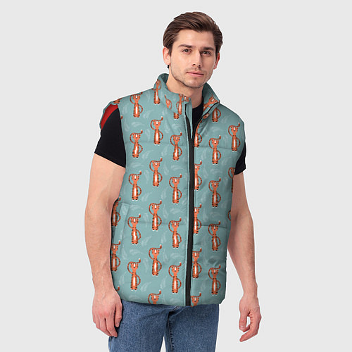 Мужской жилет Тигр на голубом фоне / 3D-Красный – фото 3