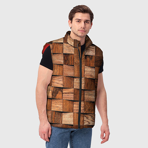 Мужской жилет Деревянные квадраты / 3D-Красный – фото 3