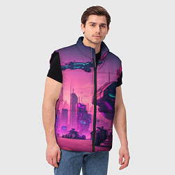 Мужской жилет Киберпанк в лиловом цвете, цвет: 3D-черный — фото 2