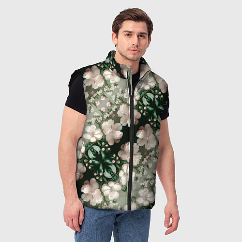 Мужской жилет Нежные розовые цветочки / 3D-Черный – фото 3