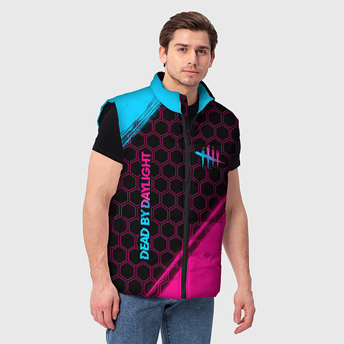 Мужской жилет Dead by Daylight - neon gradient: надпись, символ / 3D-Черный – фото 3