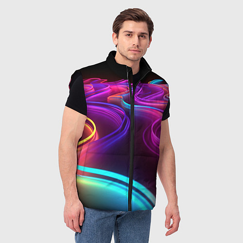 Мужской жилет Неоновые волны / 3D-Черный – фото 3