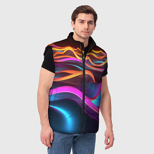 Мужской жилет Неоновые фиолетовые волны / 3D-Черный – фото 3