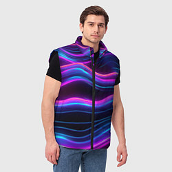 Мужской жилет Фиолетовые неоновые волны, цвет: 3D-черный — фото 2