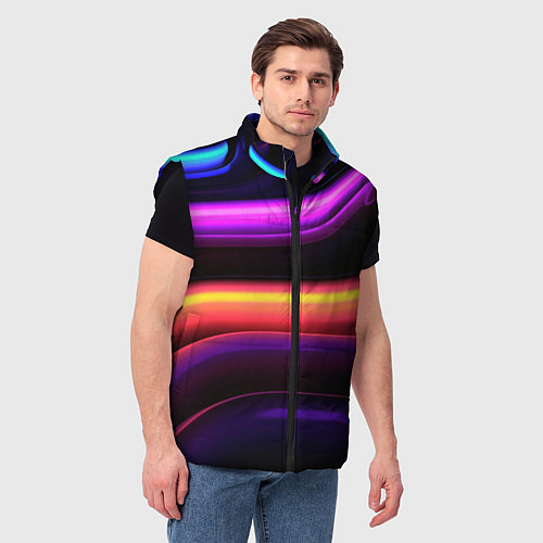 Мужской жилет Неоновые трубы на черном фоне / 3D-Черный – фото 3