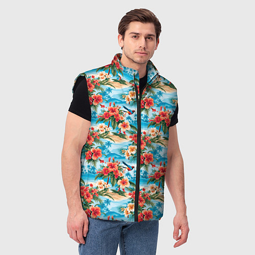 Мужской жилет Гавайский стиль летние цветы / 3D-Черный – фото 3