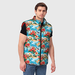 Мужской жилет Гавайский стиль летние цветы, цвет: 3D-красный — фото 2