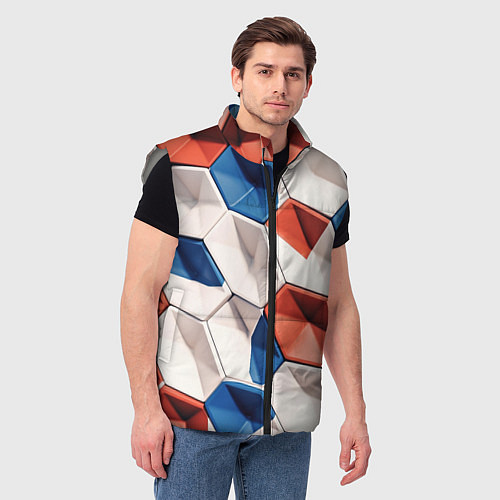 Мужской жилет Белые синие красные плитки / 3D-Светло-серый – фото 3
