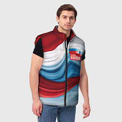 Мужской жилет Флаг России абстракт, цвет: 3D-красный — фото 2