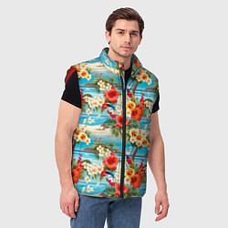 Мужской жилет Светлый гавайский фон и цветы, цвет: 3D-красный — фото 2