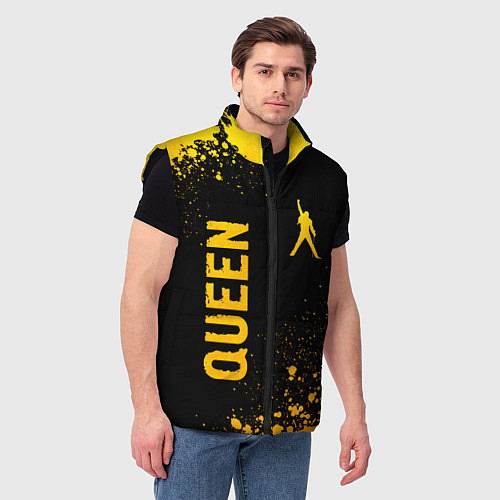 Мужской жилет Queen - gold gradient: надпись, символ / 3D-Черный – фото 3