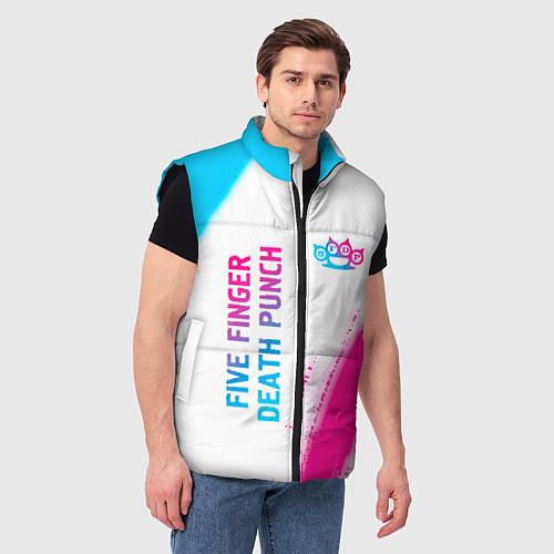 Мужской жилет Five Finger Death Punch neon gradient style: надпи / 3D-Черный – фото 3