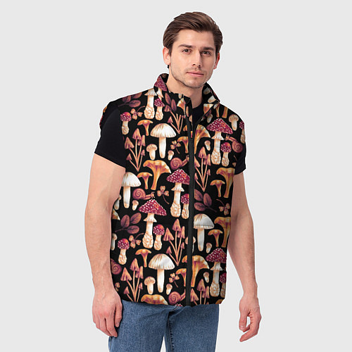 Мужской жилет Грибы в сепии / 3D-Черный – фото 3
