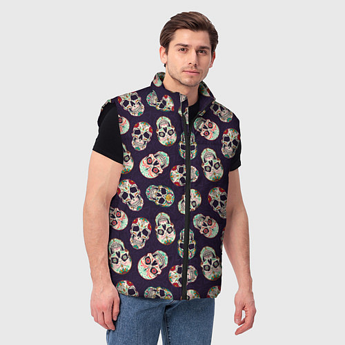 Мужской жилет Узор с черепами Pattern with skulls / 3D-Черный – фото 3