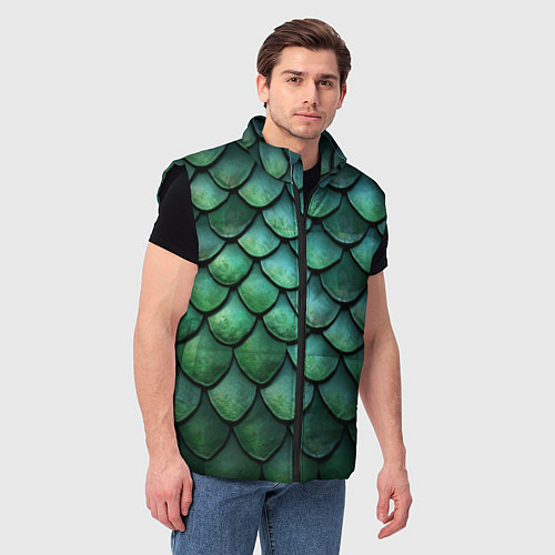 Мужской жилет Чешуя зелёного дракона / 3D-Черный – фото 3
