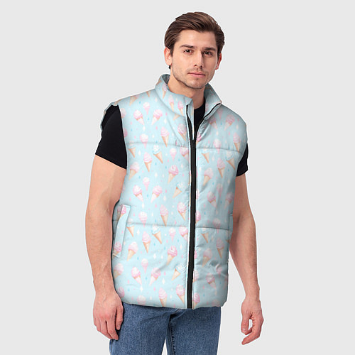 Мужской жилет Цветное мороженое в пастельных цветах / 3D-Черный – фото 3