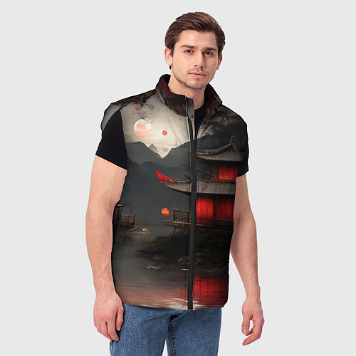 Мужской жилет Домик у озера / 3D-Светло-серый – фото 3