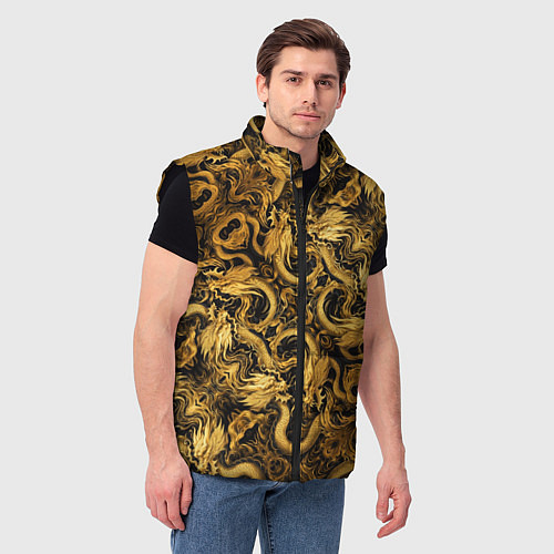 Мужской жилет Золотые китайские драконы / 3D-Черный – фото 3
