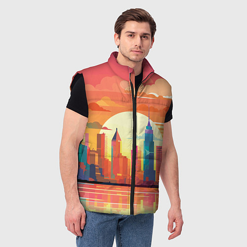 Мужской жилет Городской пейзаж на рассвете / 3D-Черный – фото 3