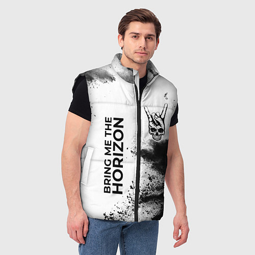 Мужской жилет Bring Me the Horizon и рок символ на светлом фоне / 3D-Черный – фото 3