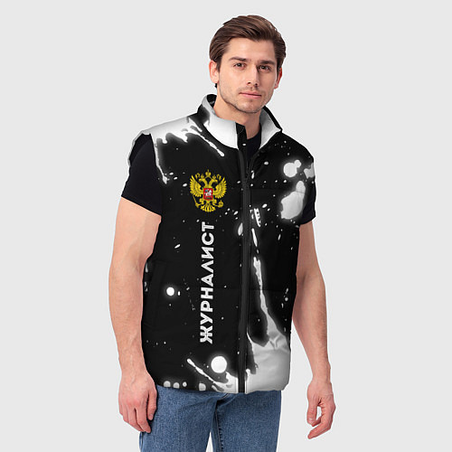Мужской жилет Журналист из России и герб РФ: по-вертикали / 3D-Черный – фото 3