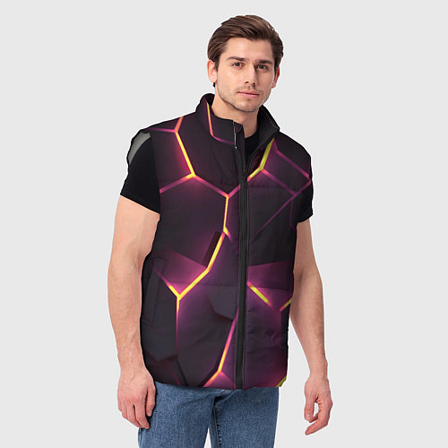 Мужской жилет Пурпурные неоновые плиты / 3D-Светло-серый – фото 3