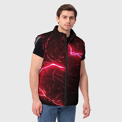 Мужской жилет Красные молнии / 3D-Светло-серый – фото 3