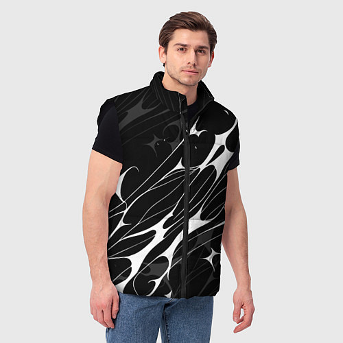 Мужской жилет Белые абстрактные полосы / 3D-Черный – фото 3