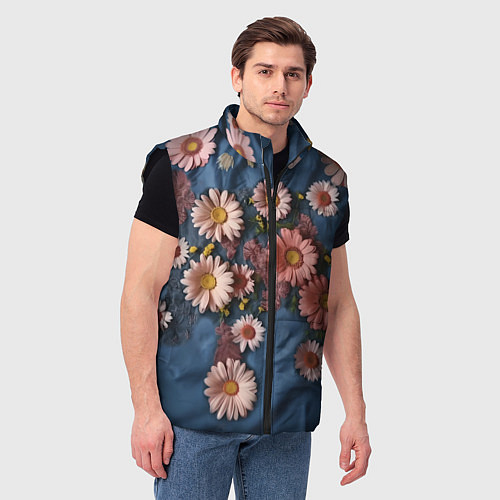 Мужской жилет Хризантемы на джинсе / 3D-Черный – фото 3