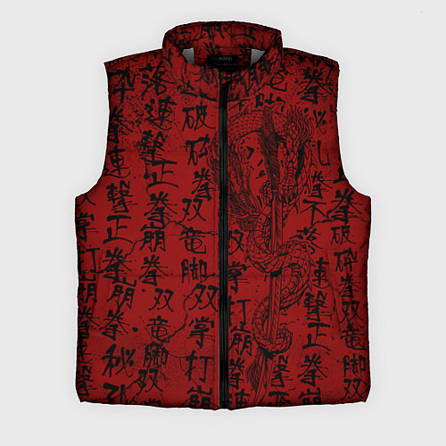 Мужской жилет Красный дракон и катана - иероглифы / 3D-Светло-серый – фото 1