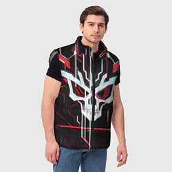 Мужской жилет Кибер-череп красный, цвет: 3D-светло-серый — фото 2