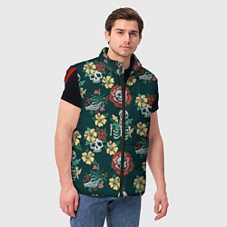 Мужской жилет Скелеты и черепа среди цветов, цвет: 3D-красный — фото 2