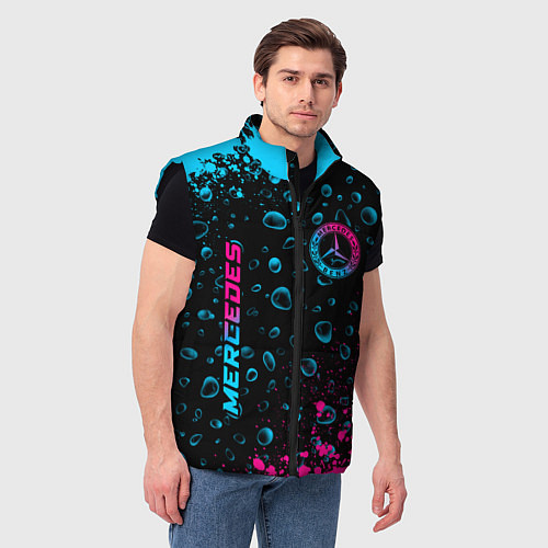 Мужской жилет Mercedes - neon gradient: надпись, символ / 3D-Черный – фото 3