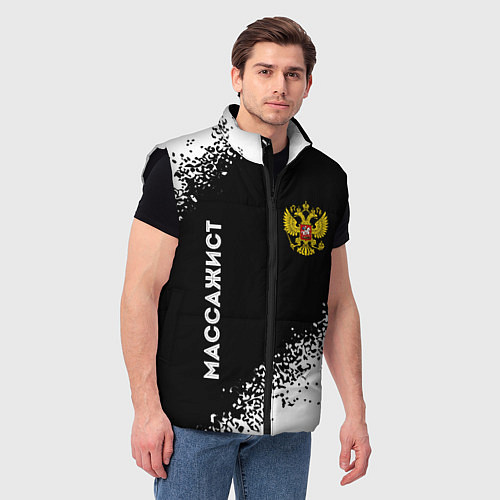 Мужской жилет Массажист из России и герб РФ: надпись, символ / 3D-Черный – фото 3