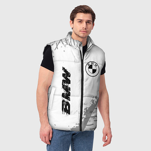 Мужской жилет BMW speed на светлом фоне со следами шин: надпись, / 3D-Черный – фото 3